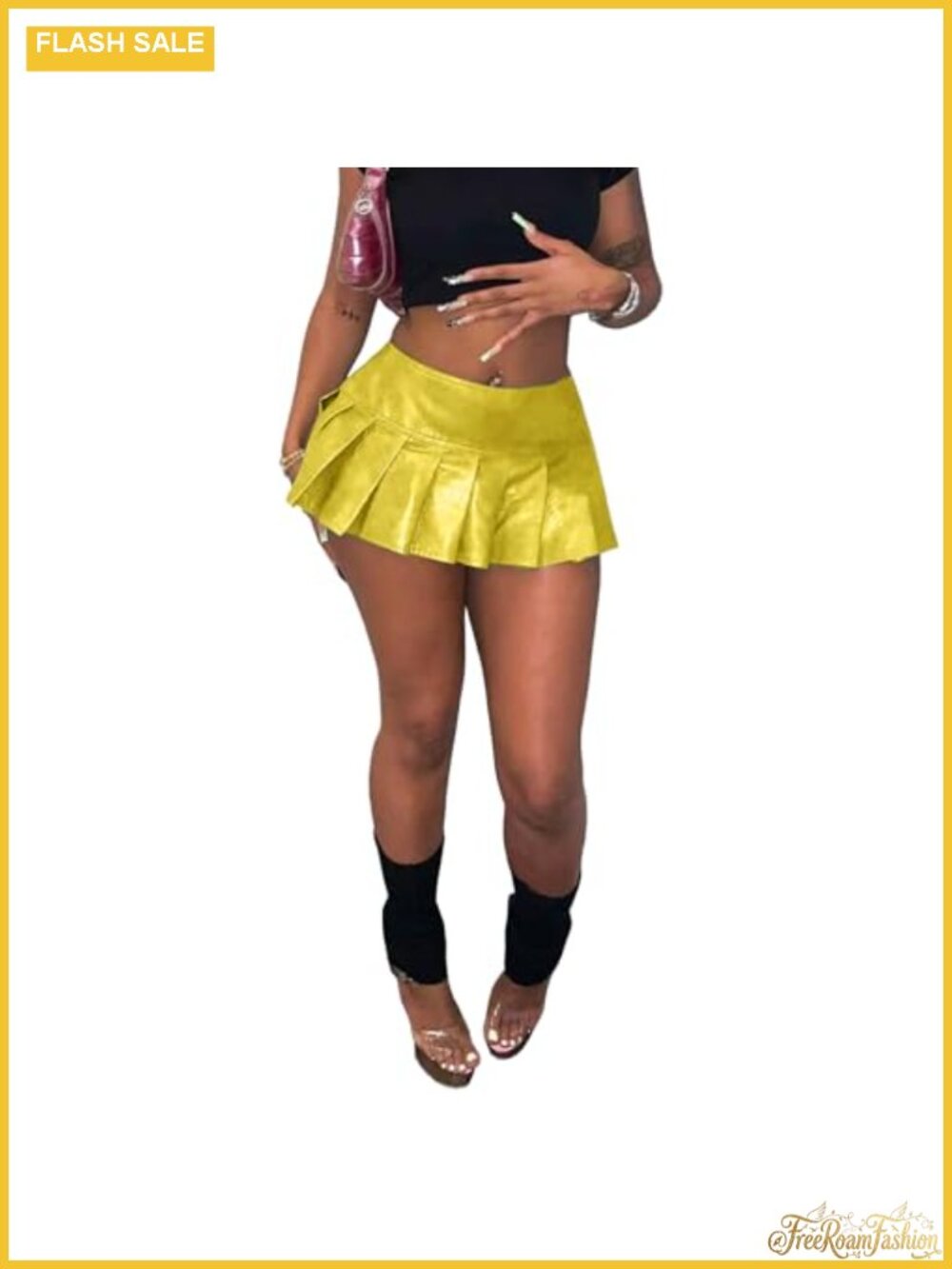 Women's PU Leather Mini Pleated Skirt High Waisted Stretchy Clubwear